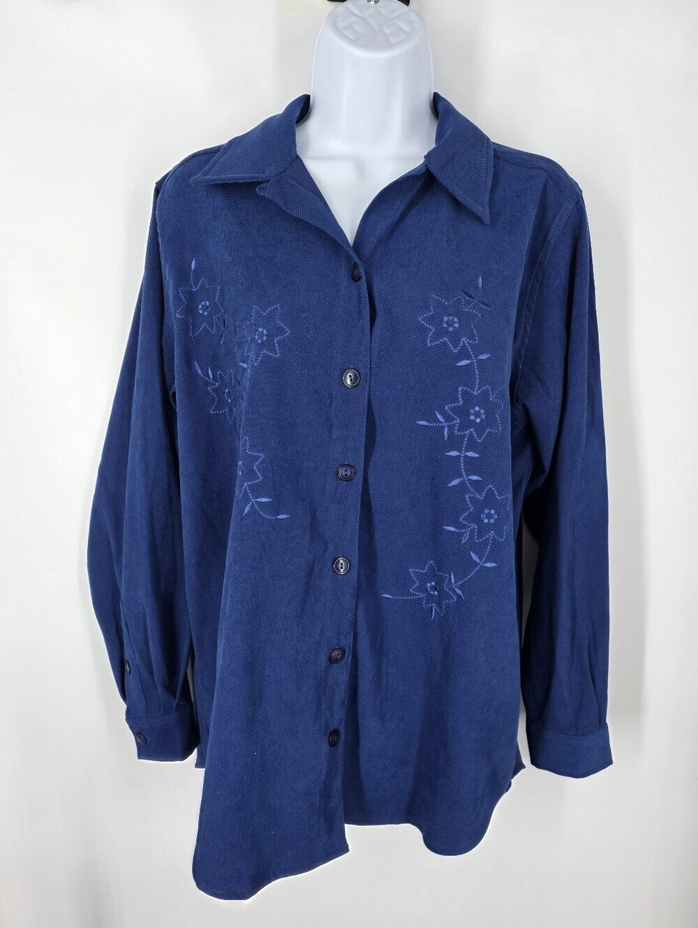 Napa Valley Womens Small Blue Floral Embroidered Button Blouse Long Sleeve Top S